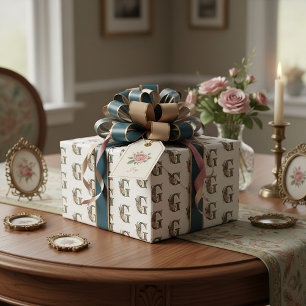 Elegant bohemian floral letter G Wrapping Paper
