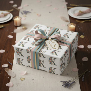 Elegant bohemian floral letter K Wrapping Paper