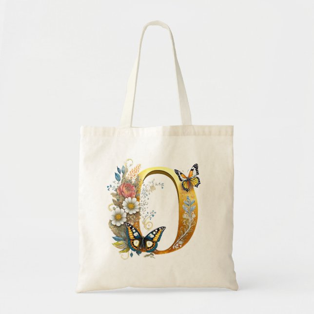 Elegant bohemian floral letter O Tote Bag (Front)