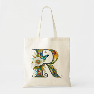 Elegant bohemian floral letter R Tote Bag