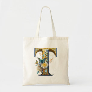 Elegant bohemian floral letter T Tote Bag