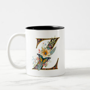Elegant bohemian floral letter Z Two-Tone Coffee Mug