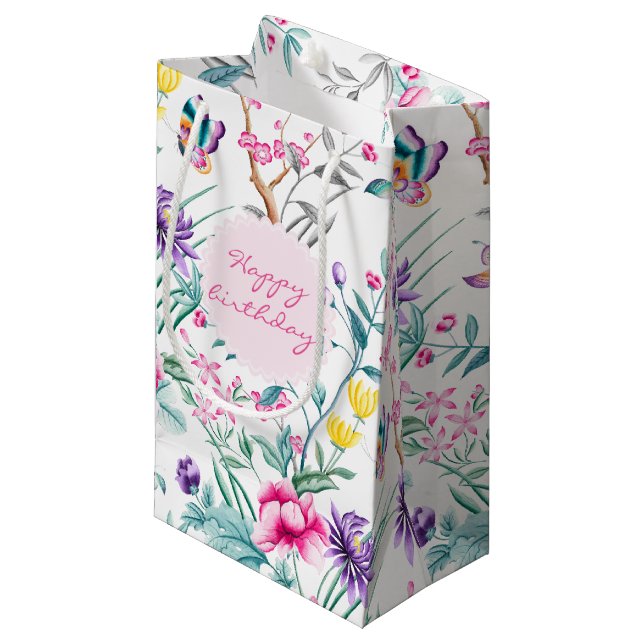 Elegant Bohemian Floral Pattern | Birthday Small Gift Bag (Front Angled)