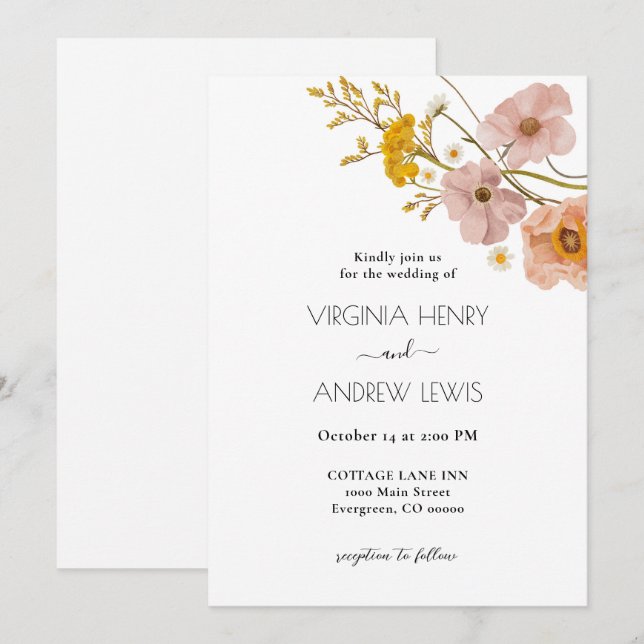 Elegant Bohemian Floral Terracotta Wedding Invitation (Front/Back)