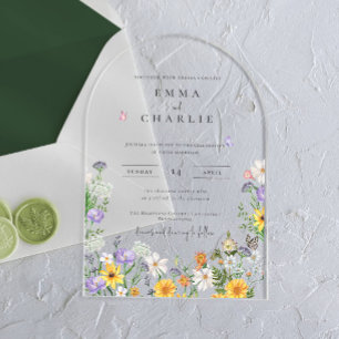 Elegant Bohemian Garden Wildflowers Wedding Acrylic Invitations