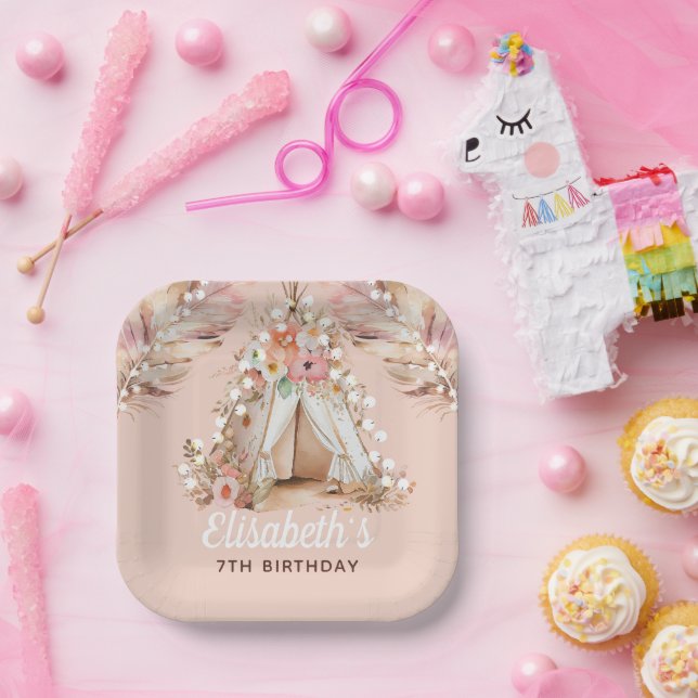 Elegant Bohemian Girl Birthday Personalised Paper Plate (Party)