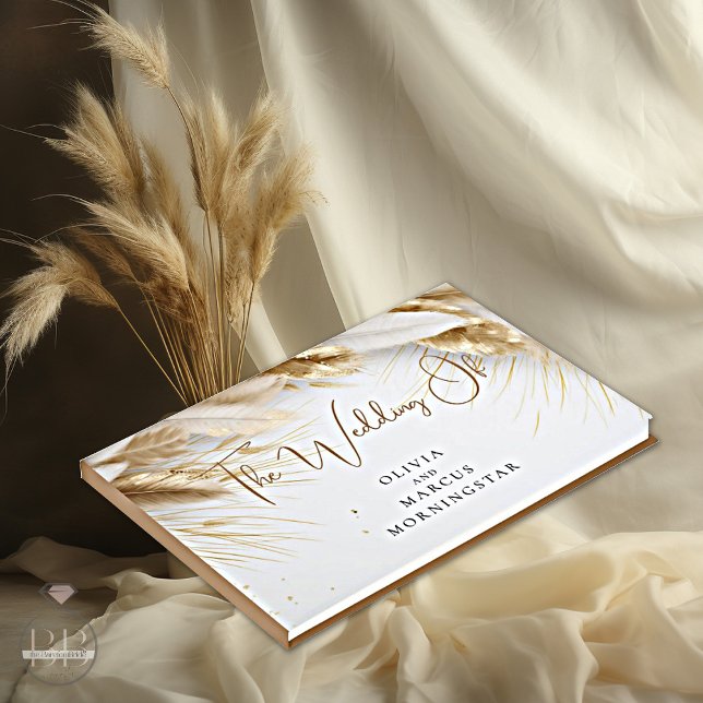 Elegant Bohemian Gold Pampas  Guest Book (Creator Uploaded)