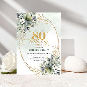 Elegant Bohemian Greenery 80th Birthday Invite