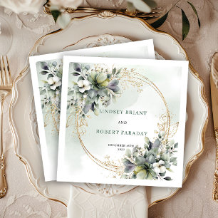 Elegant Bohemian Greenery Gold Wedding Napkins