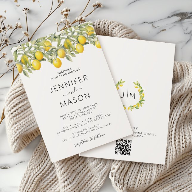 Elegant Bohemian Lemon Citrus Wedding QR code Invitation (Creator Uploaded)