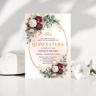 Elegant Bohemian Marsala Flowers Gold Quince Invitation