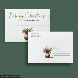 Elegant Bohemian Minimalist Botanical Holiday Card Envelope