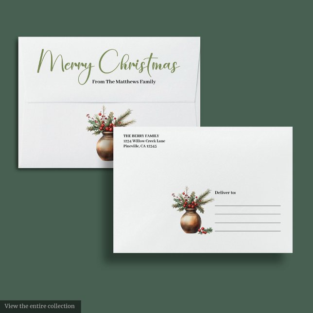 Elegant Bohemian Minimalist Botanical Holiday Card Envelope (Elegant Bohemian Minimalist Botanical Holiday Card)