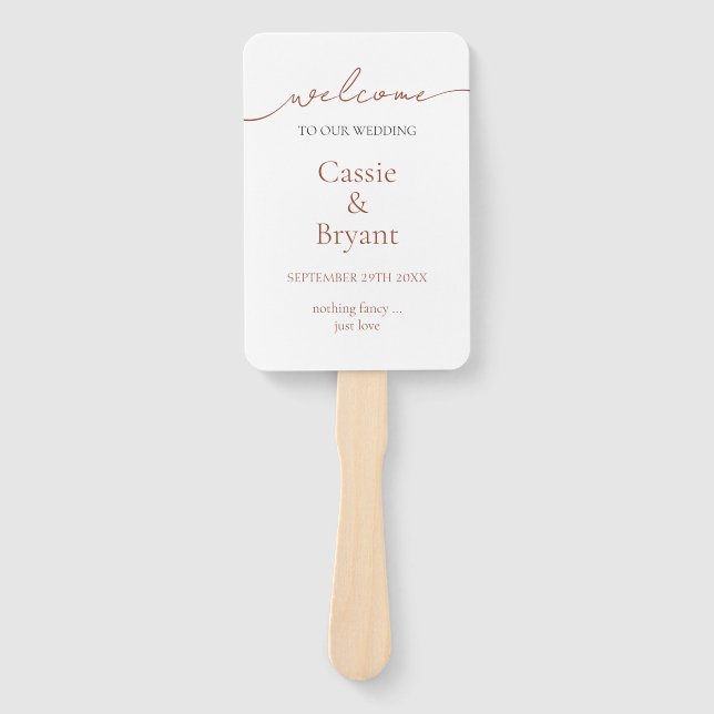 Elegant Bohemian Modern Script Wedding Program Hand Fan (Front)