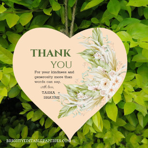 Elegant Bohemian Pampas Grass Wedding Heart Sticker