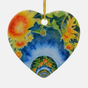 Elegant bohemian retro sunflowers ceramic tree decoration