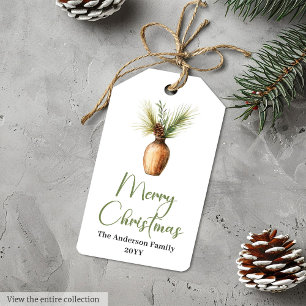 Elegant Bohemian Rustic Pine Wreath Gift Tag