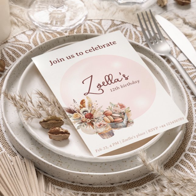 Elegant Bohemian Spring Birthday Par Tea Invitation (Elegant Bohemian Birthday Party Invitation)