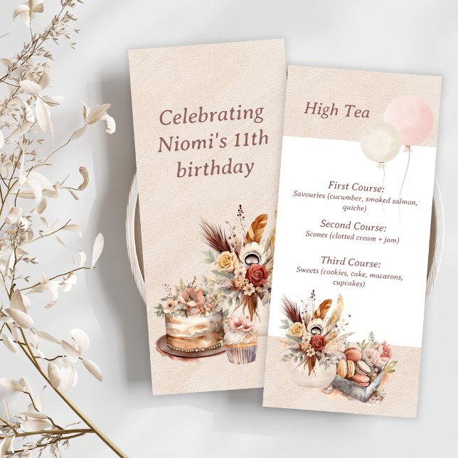 Elegant Bohemian Spring Tea Party Menu (Elegant Bohemian Birthday Party Menu)