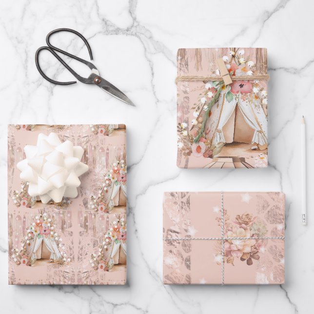 Elegant Bohemian Tent Slumber Party Wrapping Paper Sheet (Front)