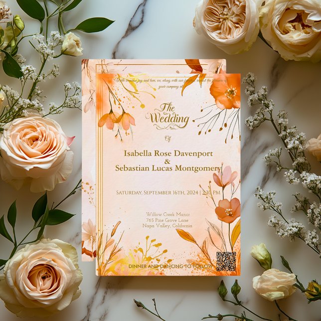Elegant Bohemian with Watercolor Florals and Gold  Invitation (Creator Uploaded)