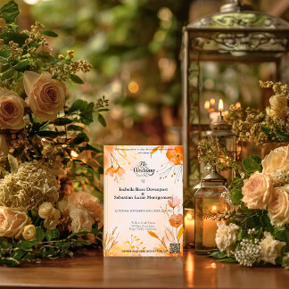 Elegant Bohemian with Watercolor Florals and Gold  Invitation