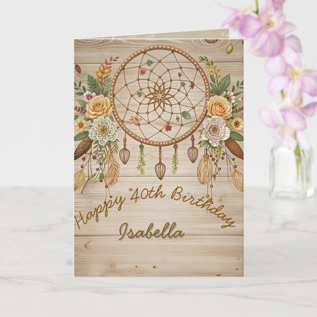 Elegant Boho 40th Birthday Greeting Card (Orchid)