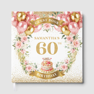 Elegant Boho 60th Birthday Guest Book Gold Glitter