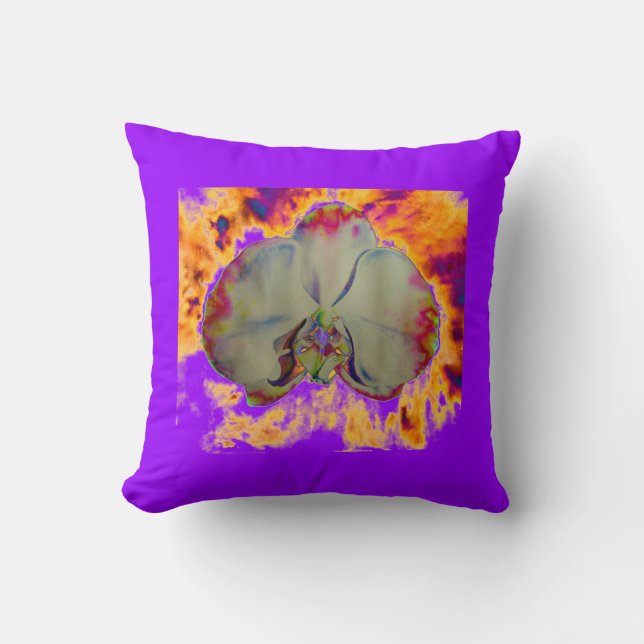 Elegant boho abstract watercolor orchid painting cushion (Front)