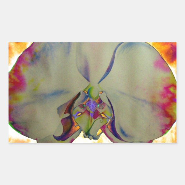 Elegant boho abstract watercolor orchid painting rectangular sticker (Front)
