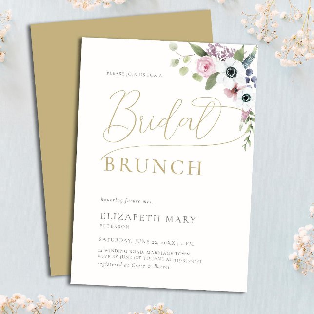 Elegant Boho Anemones Floral Gold Bridal Brunch Invitation (Creator Uploaded)
