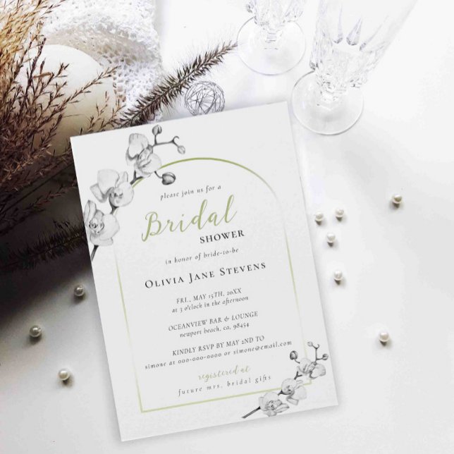 Elegant Boho Arch BW Gold Orchids Bridal Shower Invitation (Creator Uploaded)