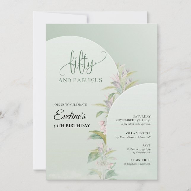 Elegant boho arch greenery foliage blush floral invitation (Front)