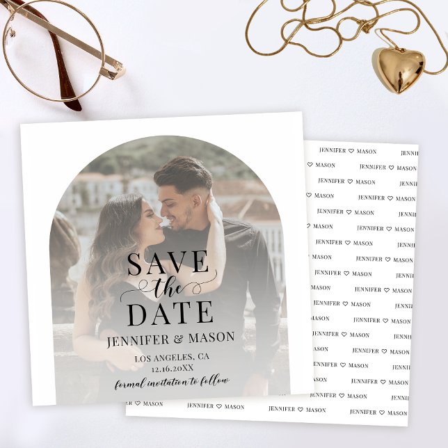 Elegant boho arch photo Save the date invitation (Creator Uploaded)