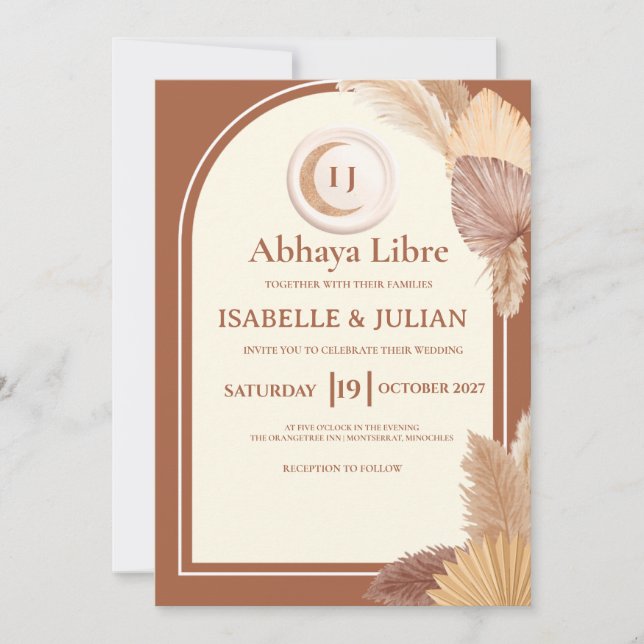 Elegant Boho Arch Terracotta Wedding Invitation (Front)