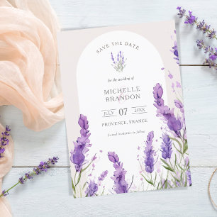 Elegant Boho Arch Wildflower Lavender Purpl Summer Invitation