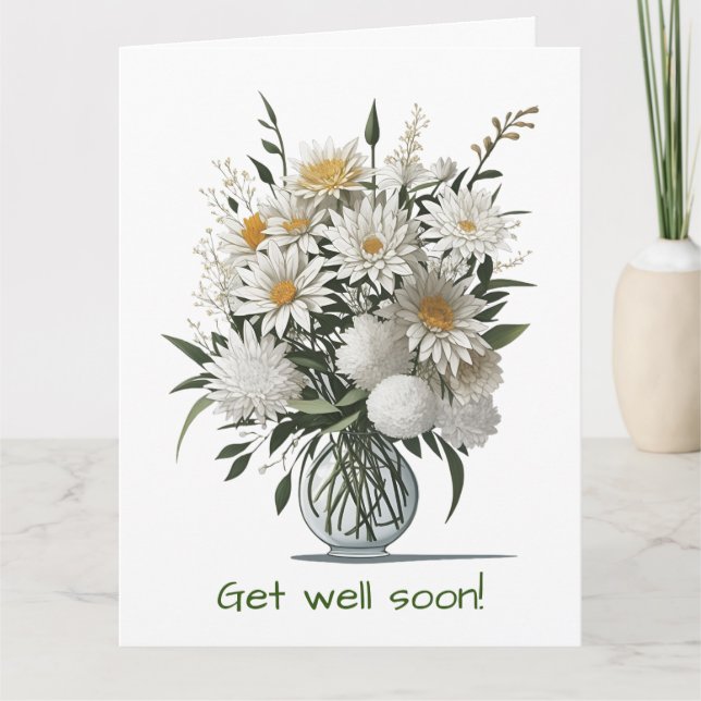 Elegant Boho Art Flower In A Vase Get Well Soon Card (Front)