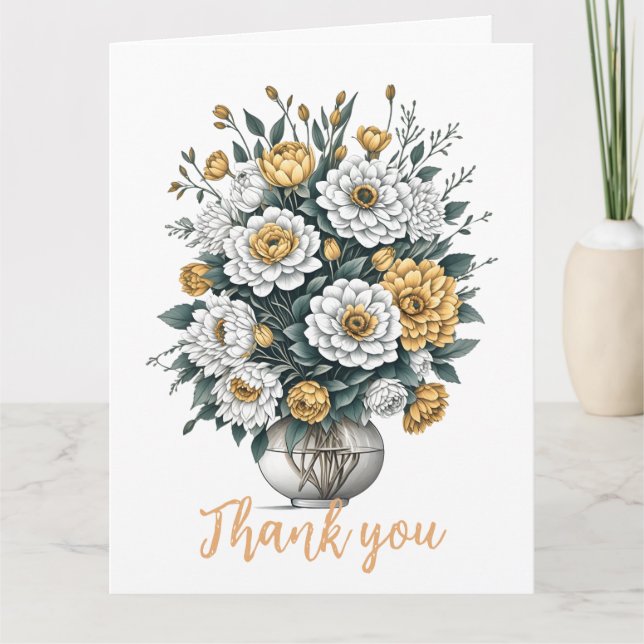 Elegant Boho Art Flower In A Vase Thank You Card (Front)