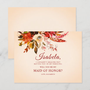 Elegant Boho Autumn Floral Maid Of Honour Postcard