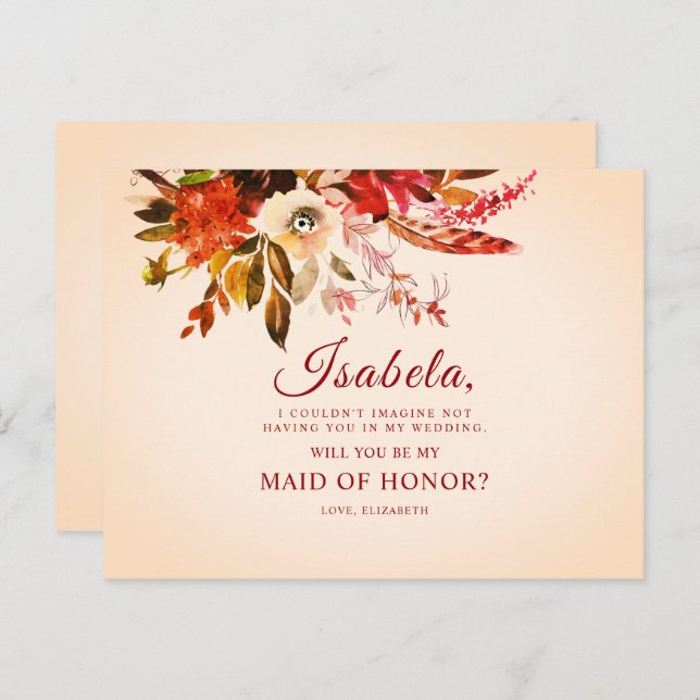 Elegant Boho Autumn Floral Maid Of Honour Postcard (Front/Back)