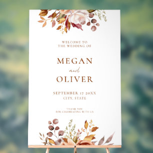 Elegant Boho Autumn Floral Wedding Welcome Acrylic Sign