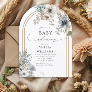 Elegant Boho Beige and White Arch Floral Invitation
