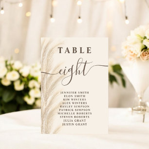 Elegant Boho Beige Pampas Grass Wedding Table Number