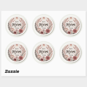 Elegant Boho Best Mom Ever Sticker - Pink Floral W