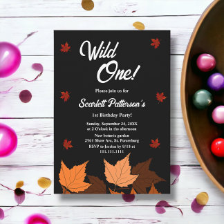 Elegant Boho Black And White Fall 1st Birthday Invitation