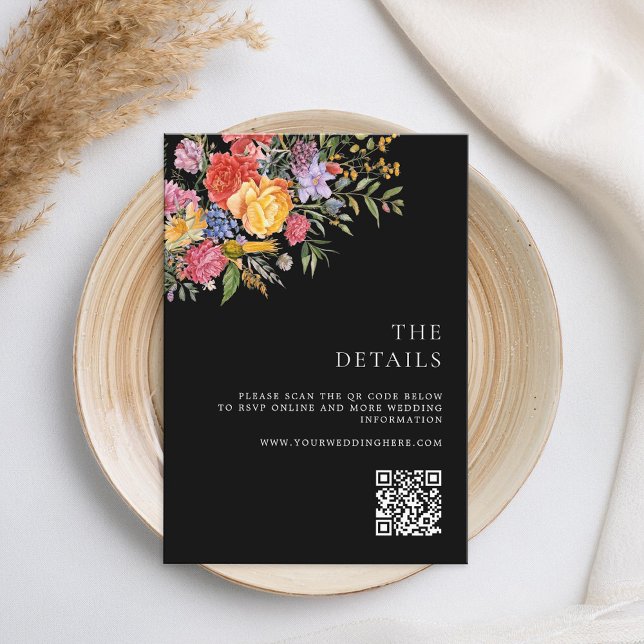 Elegant Boho Black Dutch Floral Wedding Enclosure Card (Creator Uploaded)