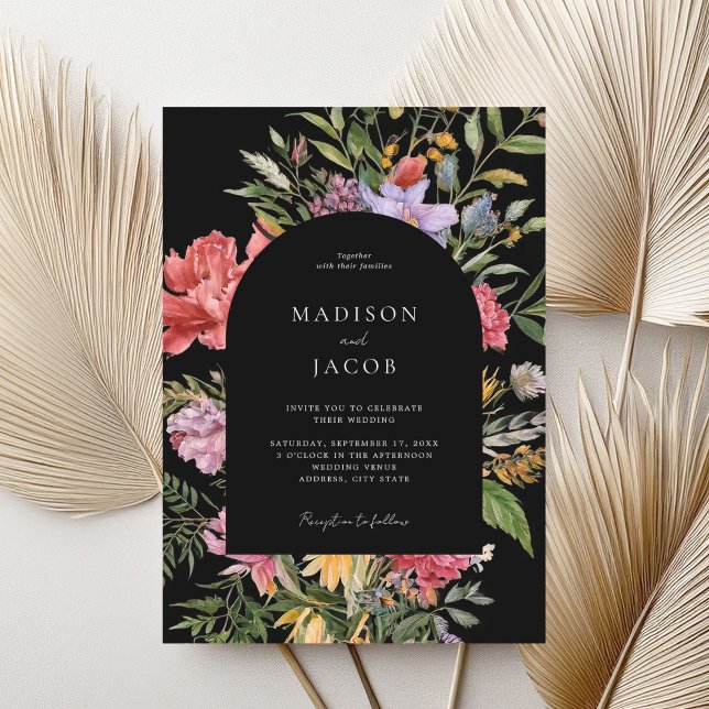 Elegant Boho Black Dutch Floral Wedding Invitation (Creator Uploaded)