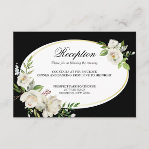 Elegant Boho Black Floral Gold Wedding Reception Enclosure Card