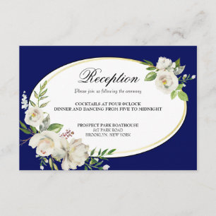 Elegant Boho Blue Floral Gold Wedding Reception Enclosure Card