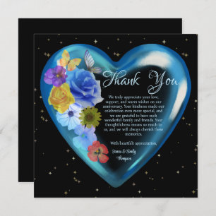 Elegant Boho Blue Floral Heart Wedding Anniversary Thank You Card